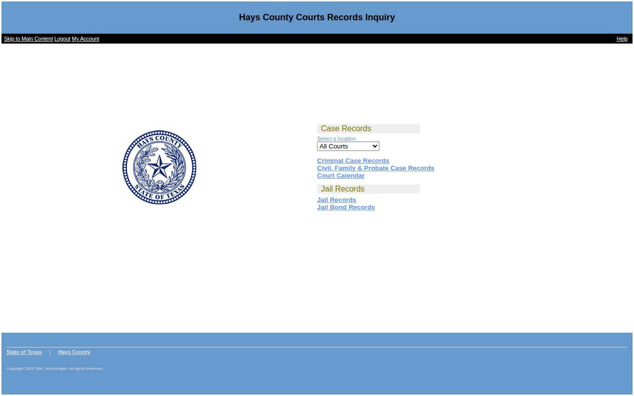Hays County jail booking and custody record search interface