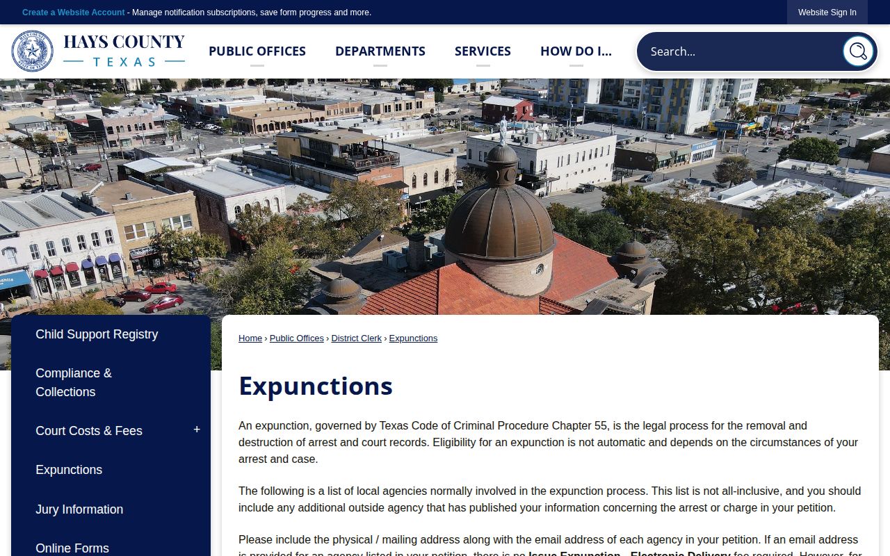 Hays County booking-record expunction information source